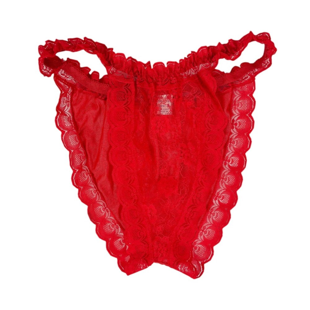 Vintage Van Dale Red Lace Sheer High Cut Panties Sz 8 Medium Satin Nylon